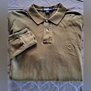 VTG Polo by Ralph Lauren Olive Green Long Sleeve Cotton Polo Shirt Men's XL